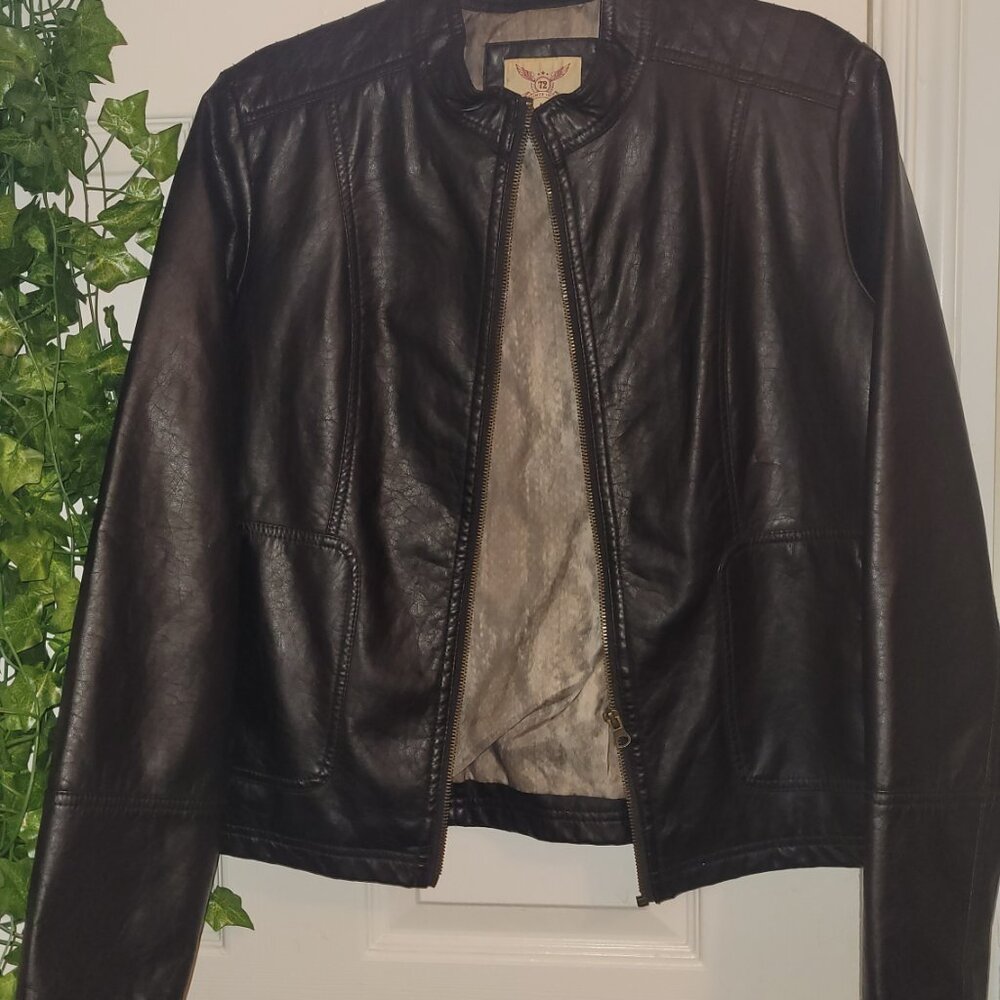 Black Vegan Leather Motor Jacket snake print lining